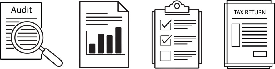 Financial Audit and Tax Reporting Icon Set