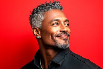 Fototapeta premium A handsome man with a captivating smile. A gentle smile lighting up a maleâ€™s face. A peaceful man enjoying a relaxed studio shoot. A glowing man radiating happiness and confidence.
