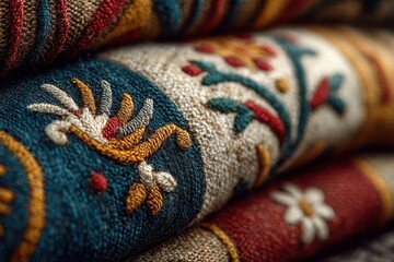 Fototapeta premium The intricate patterns of traditional Indian textiles, woven with threads of saffron, white, and green, showcasing artistic heritage