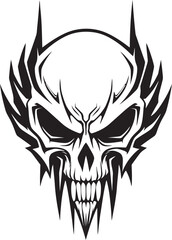 Horned Skullhead Shadow Black Emblem Grim Skull with Devilish Horns Logo