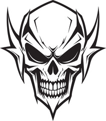 Demon Skull Horns Emblem Black Vector Vicious Skullhead Horned Vector Art
