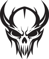 Sinister Skull with Horns Black Emblem Wicked Skullhead Horn Vector Icon