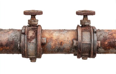 Rusty pipe section with valves