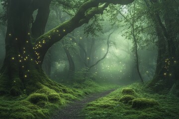 A mystical forest is the dreamland landscape produced by generative ai