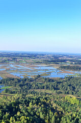 Fototapeta premium Aerial drone view of the braided Narew River in Poland, a stunning natural wetland landscape