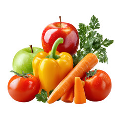 Fototapeta premium Assorted colorful fruits and veggies transparent background