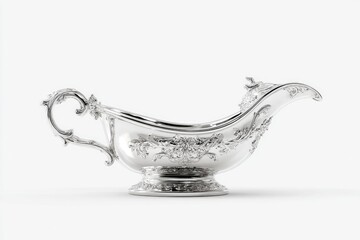Elegant silver sauce boat with ornate details
