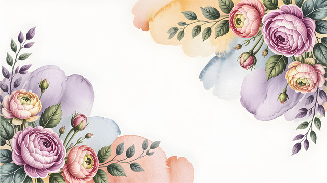 Watercolor floral design with soft colors isolated on white background for cards and invitations