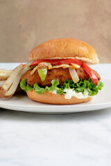 spicy chicken sandwich  with french fries