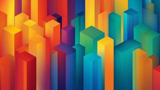 Abstract colorful vertical 3D geometric blocks background design with rainbow spectrum colors and futuristic isometric lines for tech, poster, and graphic projects - Powered by Adobe