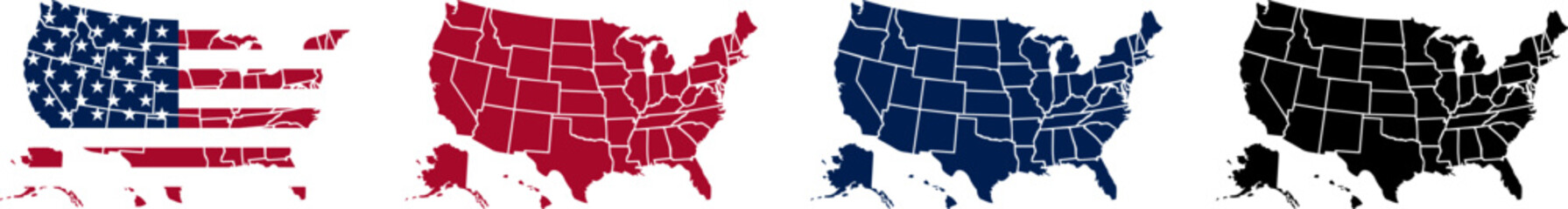 Set of USA Map Vector Illustrations | United States Geography and American Map Design Collection