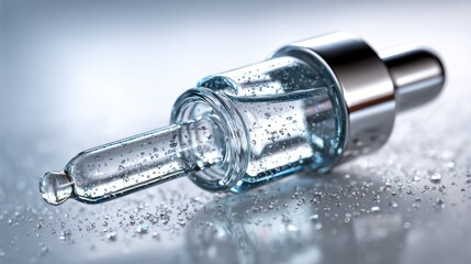 Clear dropper bottle with water droplets