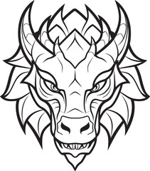 Artistic Dragon Head Black Silhouette Line Art Emblem Sharp Dragon Head Black Line Art Vector Badge Design