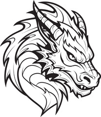 Minimalist Dragon Head Black Line Art Logo in Vector Artistic Black Dragon Head Silhouette in Line Art Style