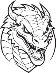 Modern Dragon Head Black Line Art Vector Logo Emblem Artistic Dragon Head Black Silhouette in Line Art Badge