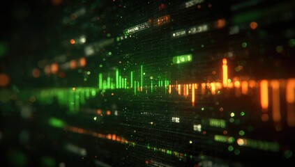 Naklejka premium Abstract digital data stream with green and orange highlights