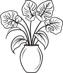 Elegant Monstera Leaf Vase Line Drawing Icon Clean Black Line Art Monstera Vase Logo Vector