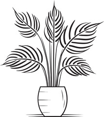Minimalist Monstera Vase Line Drawing Vector Icon Elegant Monstera Leaves Vase Clean Line Art Logo