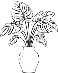 Clean Line Drawing Monstera Leaves Vase Icon Stylized Monstera Vase Black Line Drawing Logo