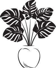 Simple Monstera Leaves Vase Line Art Vector Icon Modern Monstera Vase Clean Black Line Drawing Logo