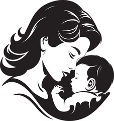 Loving Mother and Infant Black Logo Icon Design CyberSkull Vector Emblem
