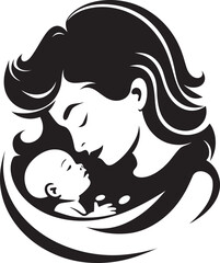 Elegant Mother Cradling Baby Black Icon Design Vector Logo of Woman Holding Baby in Arms
