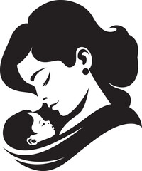 Simple Black Line Mother and Baby Logo Icon Mother and Baby Embrace Black Vector Logo