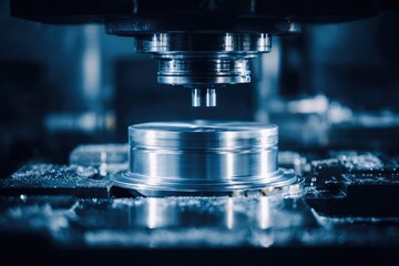 Close-up of metal part being pressed by machine