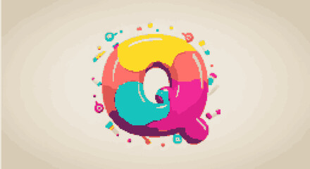 Obraz premium Creative alphabet letter Q with colorful liquid splashes. Modern and playful typographic font character for design.