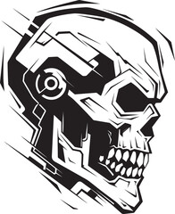 Naklejka premium Vector Skull Outline Badge Dark SkullBot Black Fusion