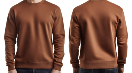 Trendy brown sweatshirt mockup offers versatile branding potential with front and back views for apparel designs and stylish fashion concepts