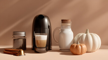 Autumn Coffee Ritual: A blend of seasonal flavors and cozy vibes in a modern coffee setup.