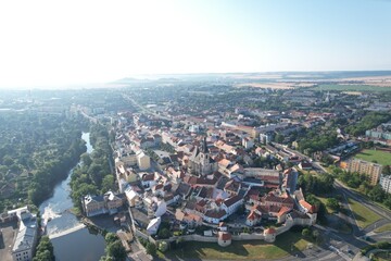 Louny historical town and city center aerial panorama, Ceske Stredohori,Bohemia Czech republic, old town square and streets landmark