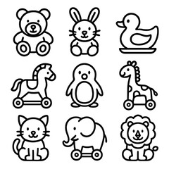 Obraz premium Animal toy icon contour outline icons vector collection set minimal line symbol