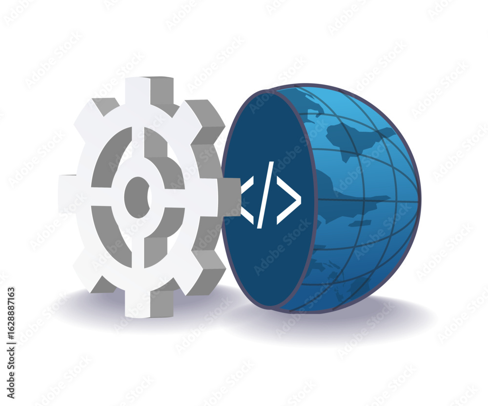 Wall mural earth slice with symbol programmer gear.eps