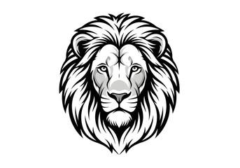 Wild black and white feline predator vector illustration of a roaring lion's head