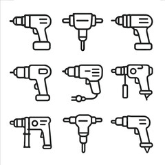 Collection contour stroke icons drill outline icon construction symbol line minimal vector