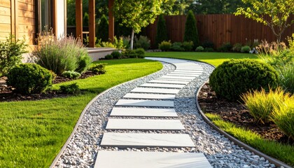 Obraz premium Elegant Winding Stone Pathway In Garden