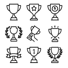 Trophy set vector contour stroke collection line icon outline symbol minimal