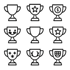 Trophy contour set symbol vector collection outline stroke line minimal icon