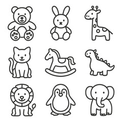 Fototapeta premium Contour icon outline line collection icons toys stroke vector set animal symbol