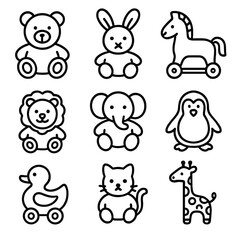 Fototapeta premium Set toy vector minimal icons animal icon symbol stroke collection contour outline