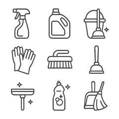 Fototapeta premium Vector symbol contour minimal stroke icons set cleaning modern collection outline icon
