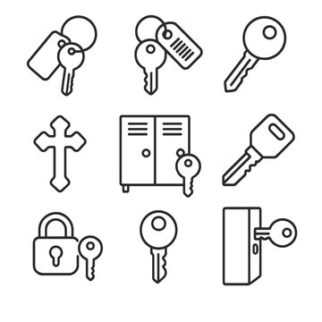 Tag gym security single vector icon engraved key locker set metal icons