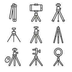 Light mini head mount stand icon tripod remote vector set ring