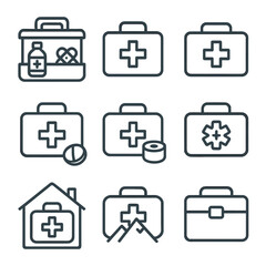 Rescue medkit box aid minimalist vector team open latch icon pills first