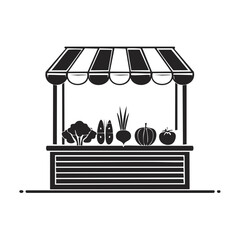 Obraz premium Vegetable Stall Silhouette with Broccoli, Eggplant, Beetroot, Pumpkin and Tomato
