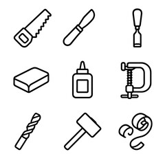 Obraz premium Icons tools knife wood vector glue woodcraft bottle chisel carving mallet icon