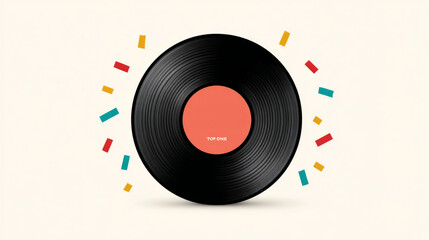 Obraz premium Retro vinyl record with center label and colorful stylized accents for music design