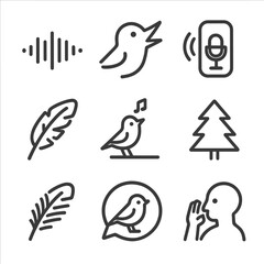 Naklejka premium Icons chirp echo bubble sound silence forest listening bird feather icon vector